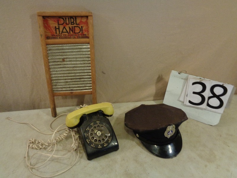 Wash Board, Old Phone, Fire Dept Hat