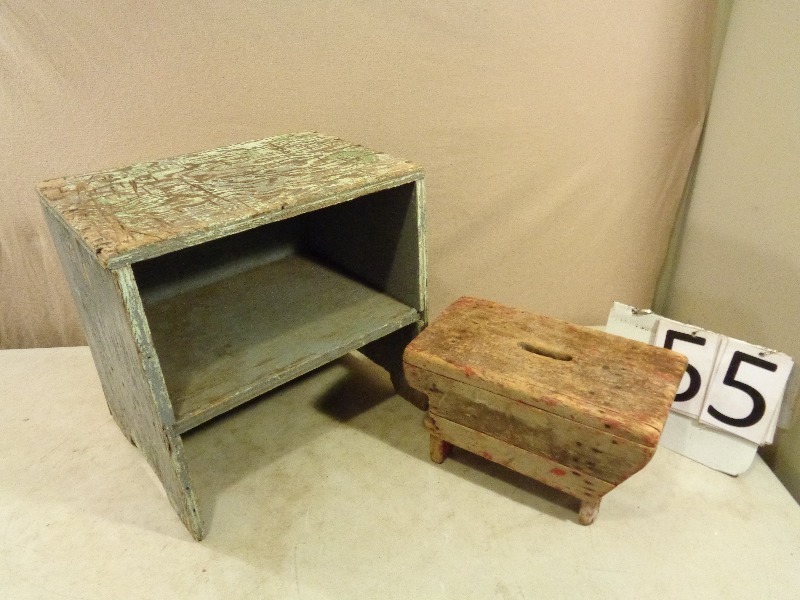 Wood Stool  Shelf and Wood Stool