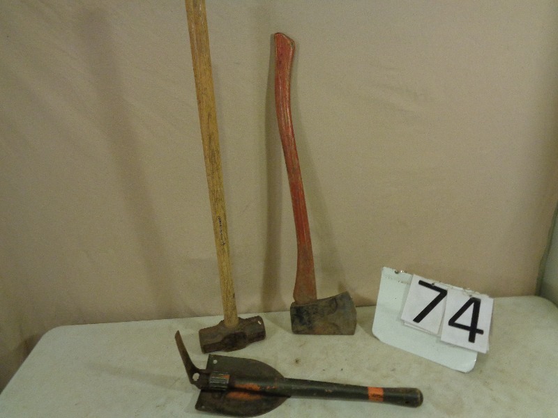 Plumb Axe, Sledgehammer, and Army Shovel