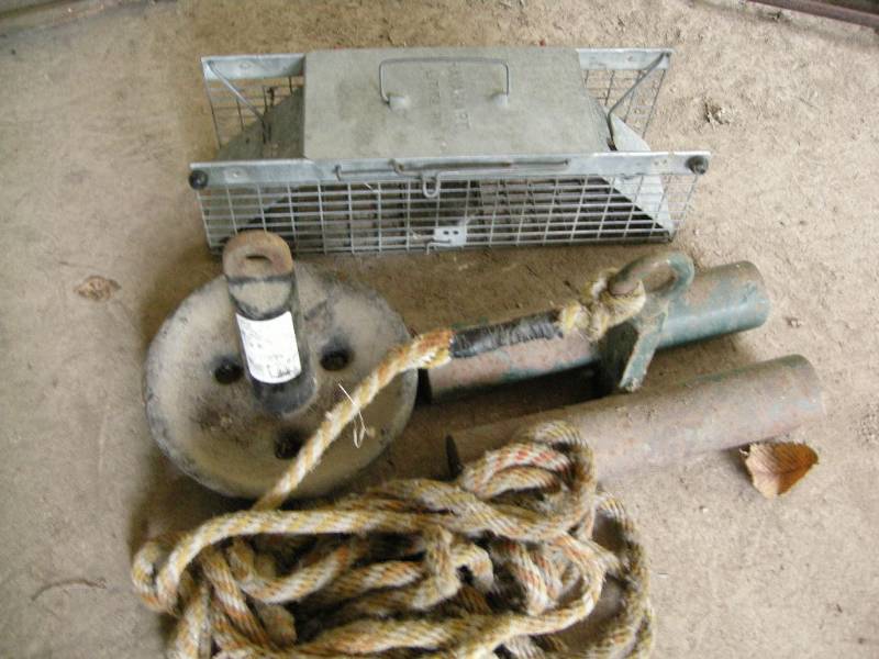 lot 185 image: Live trap and boat anchors