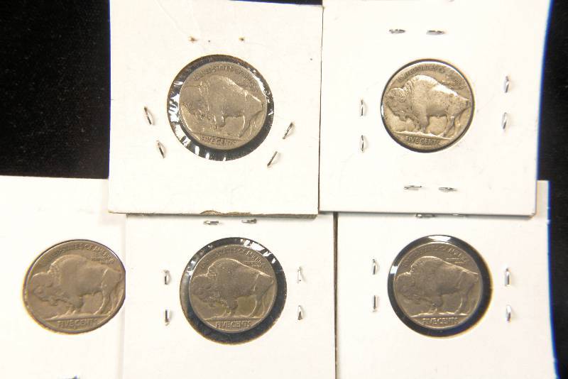 lot 33 image: GROUP OF 5 BUFFALO NICKELS AS PICTURED