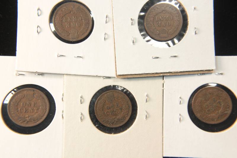 lot 35 image: GROUP OF 5 INDIAN HEAD CENTS AS PICTURED