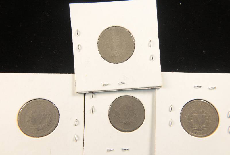 lot 37 image: GROUP OF 4 LIBERTY OR V NICKELS AS PICTURED