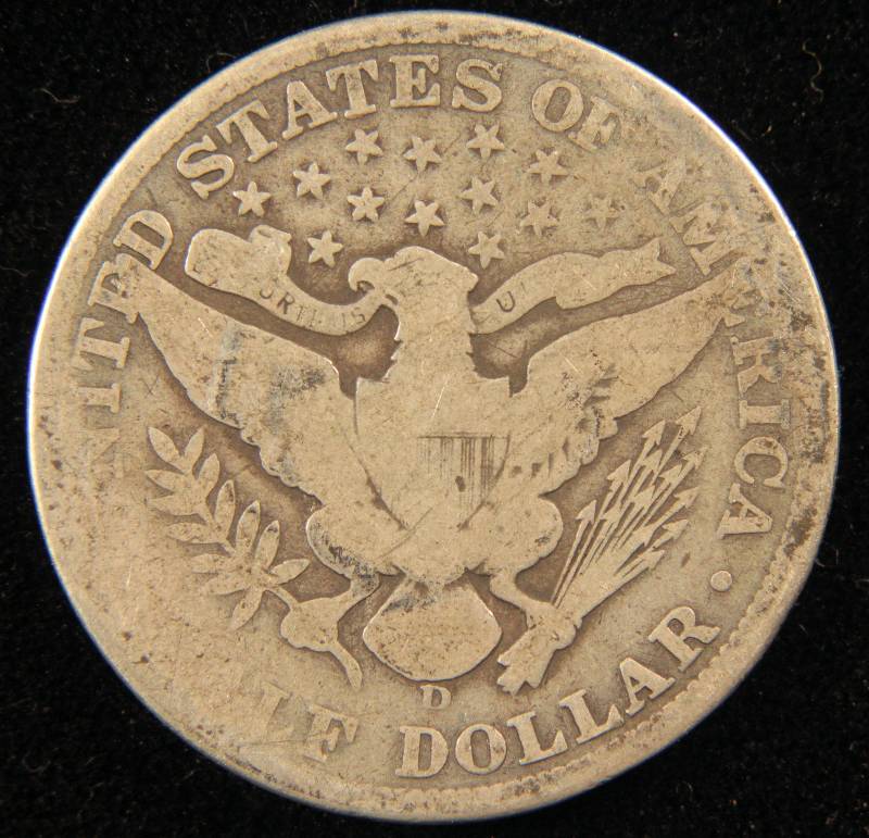 lot 43 image: 1908 D BARBER SILVER HALF DOLLAR