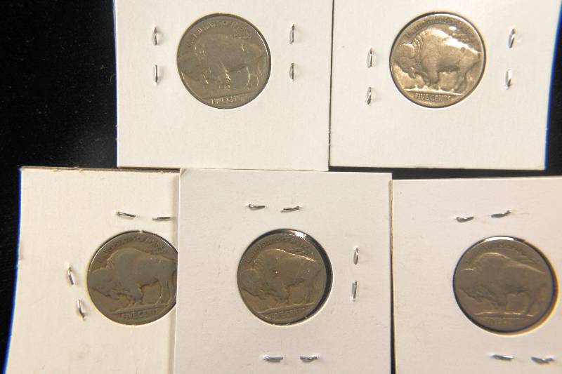 lot 45 image: GROUP OF 5 BUFFALO NICKELS AS PICTURED
