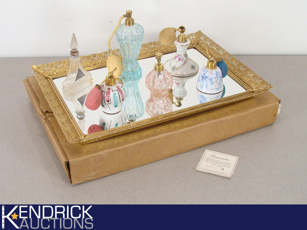 Lot of Vintage Perfume Bottles on New Matson Mfg. Vanity Tray