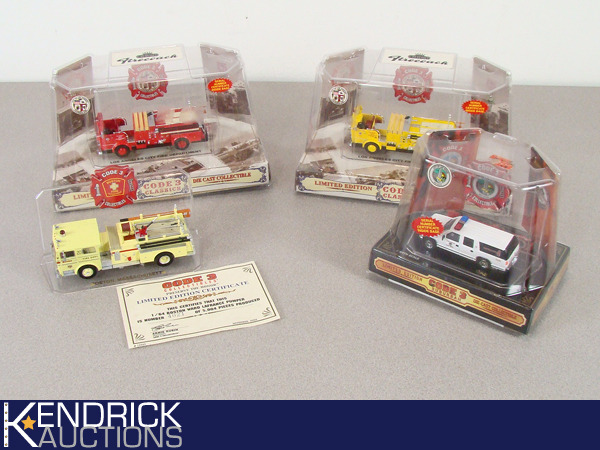 Lot of 4 NEW Code 3 Die Cast Fire Trucks etc.