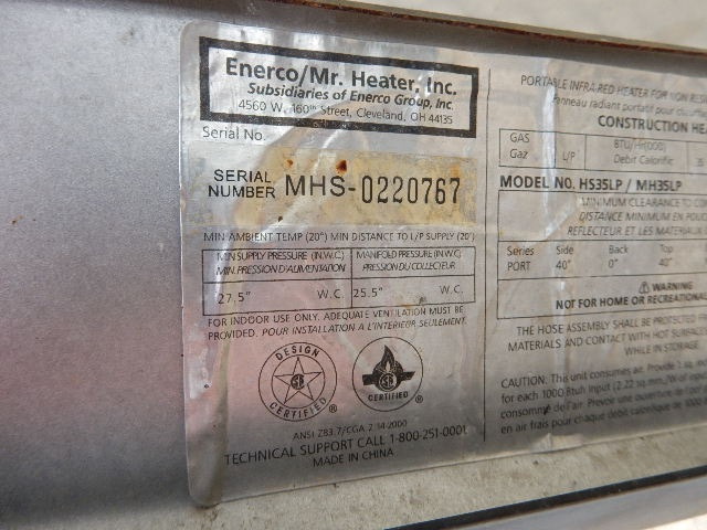 lot 93 image: Propane Heater.. Enerco 35,000 BTU.. Untested