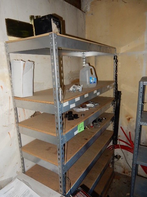 lot 64 image: 2 Storage Shelves.. 1 Teardrop Connection.. 1 light weight metal