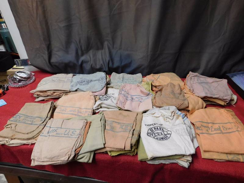 large lot of vintage laundry rags with makers marks see photos