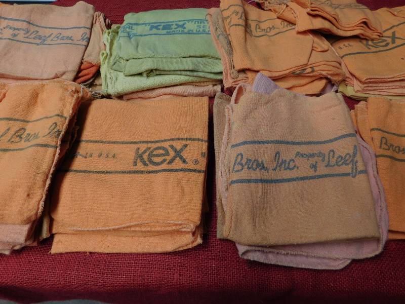 large lot of vintage laundry rags with makers marks see photos