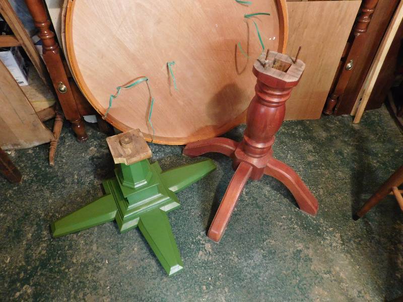 two shorter table bases and one tabletop, top has a few dings see photos
