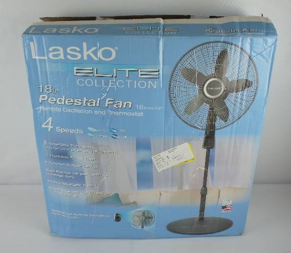 lot 30 image: Lasko 18-Inch Remote Pedestal Fan