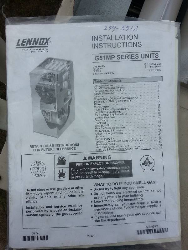 Lennox Elite Series G51MP Gas Furnace 66,000 BTU Heavy Equipment