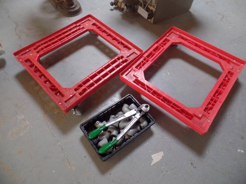 Two Bakery Carts, Crimper, and Pipe Elbows