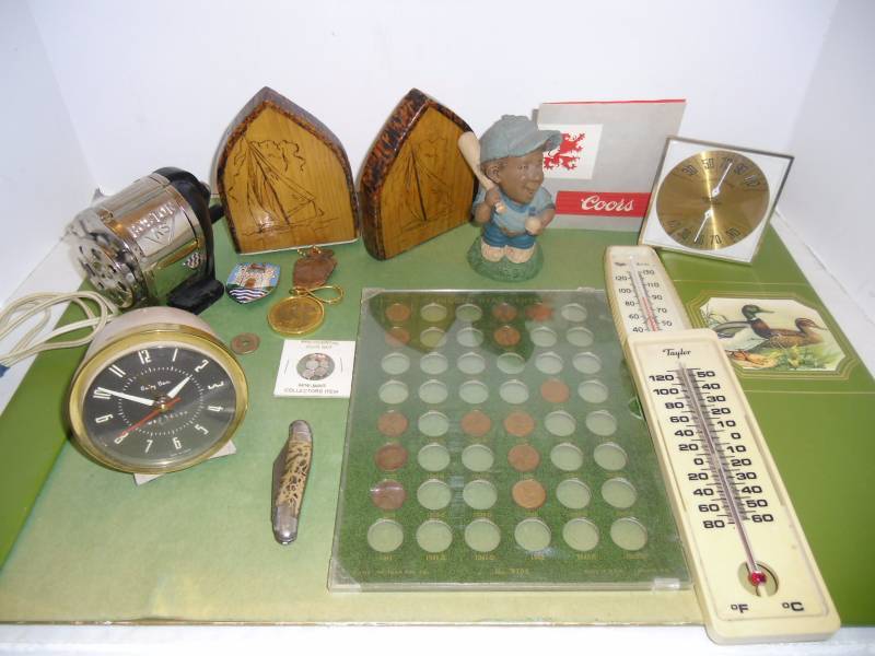 Vintage Office - Ink Blotter, Baby Ben Clock, US Pennies, Pencil Sharpener 