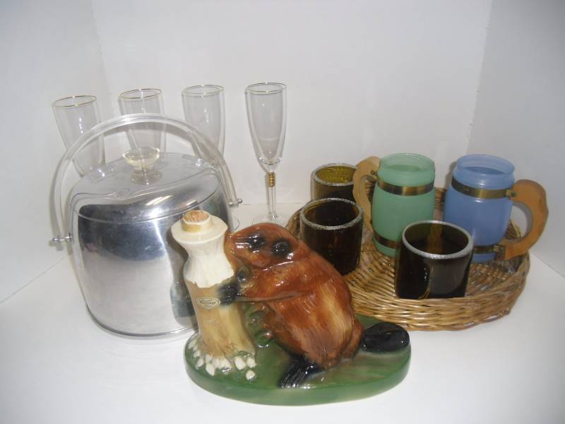 Variety of Barware - Kromex Ice Bucket Decanter Glasses Tray