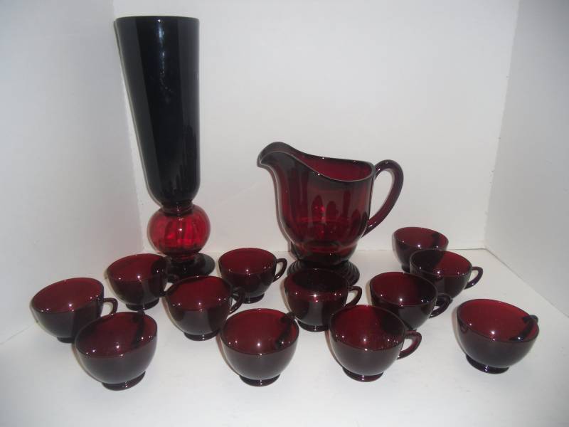 POP of Color - Gorgeous Ruby Red Pitcher and Cups