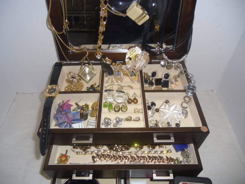 J-5 Lot Jewelry and Wood Jewelry Box