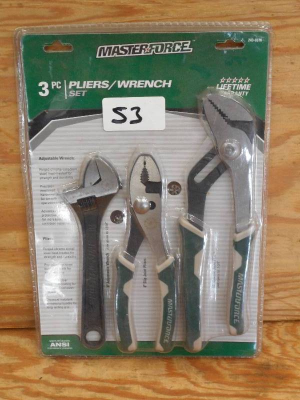 lot 53 image: Unused MasterForce 3-Piece Pliers S...