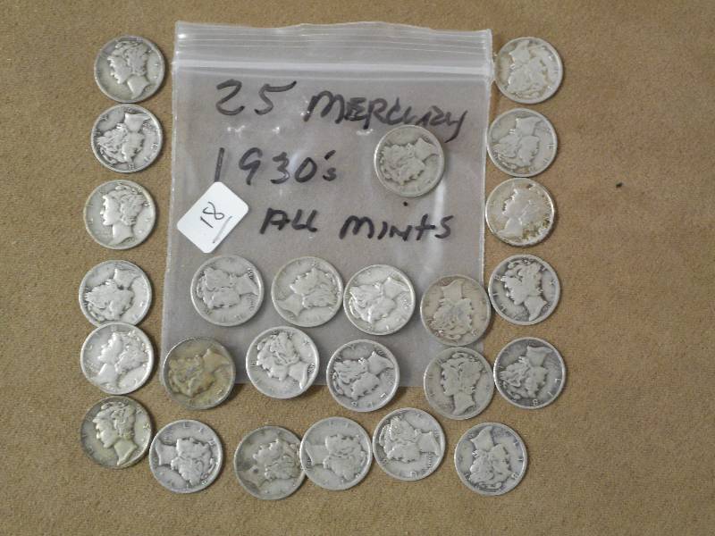 (25) Mercury Dimes From The 1930s,...