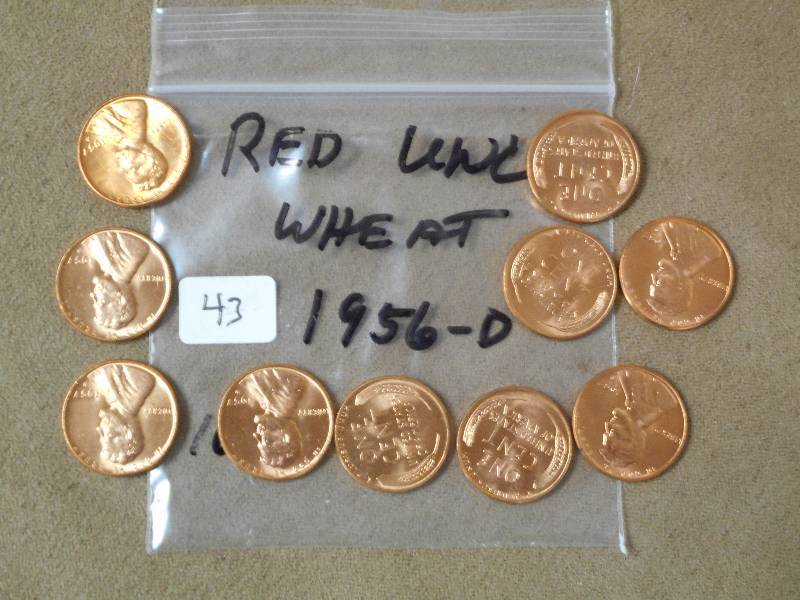 (10) Red UNC BU 1956-D Wheat Pennie...
