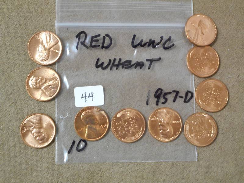 (10) Red UNC BU 1957-D Wheat Pennie...