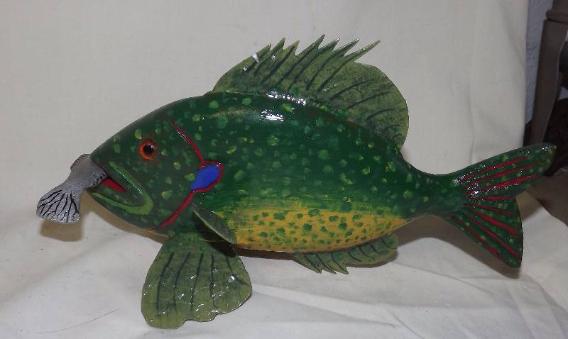 Signed Crappie W Minnow Folk Art Fish