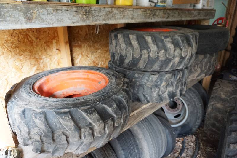 lot 6 image: Set of 4 Wide Wall Bobcat Skid Loader Skid Steer Tires and Rims
