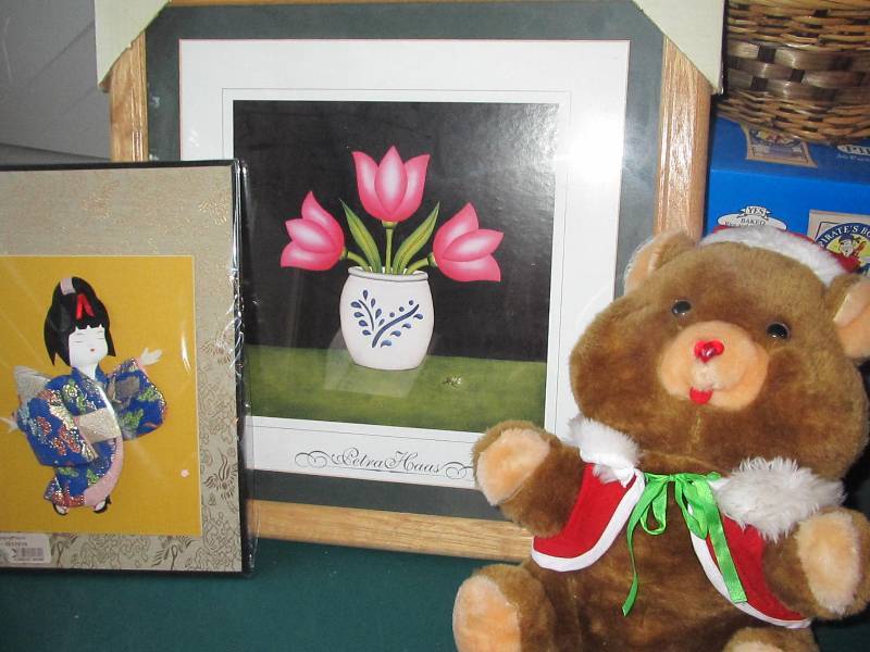 Bear, Japanese doll hanging picture, flower picture and frame,