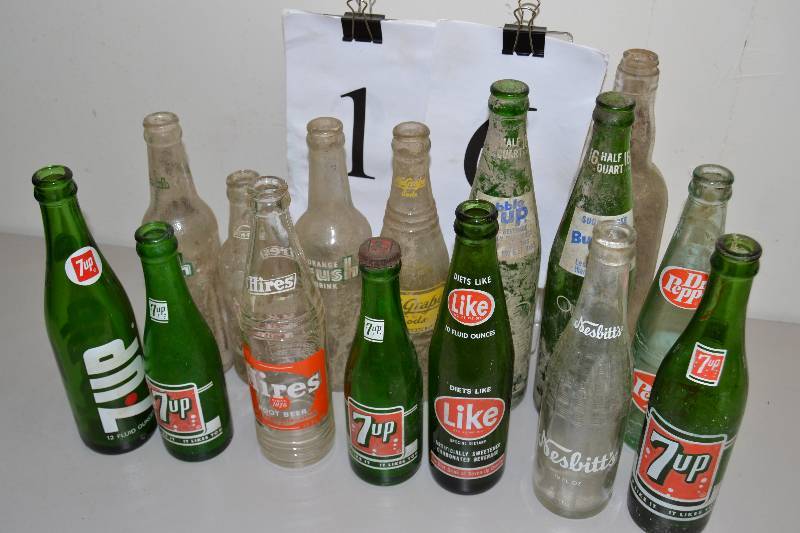 lot 16 image: Vintage Glass Soda Bottles
