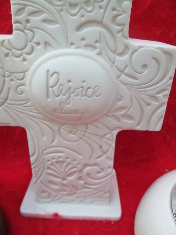 Two crosses that says Rejoice alway...