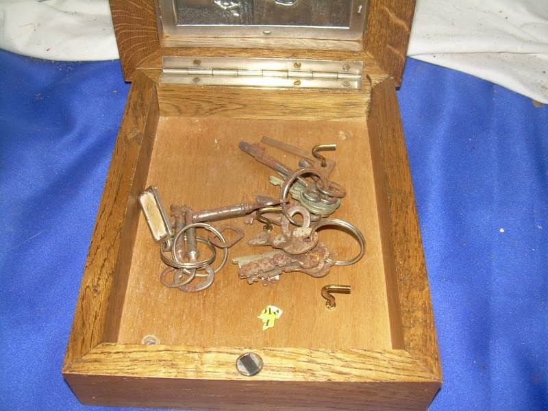 lot 43 image: vintage wooden and metal key box