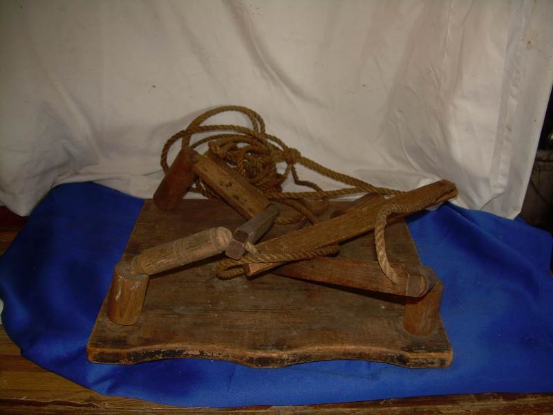 lot 49 image: antique wooden rope chair