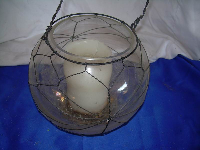 lot 55 image: vintage glass hanging candle holder