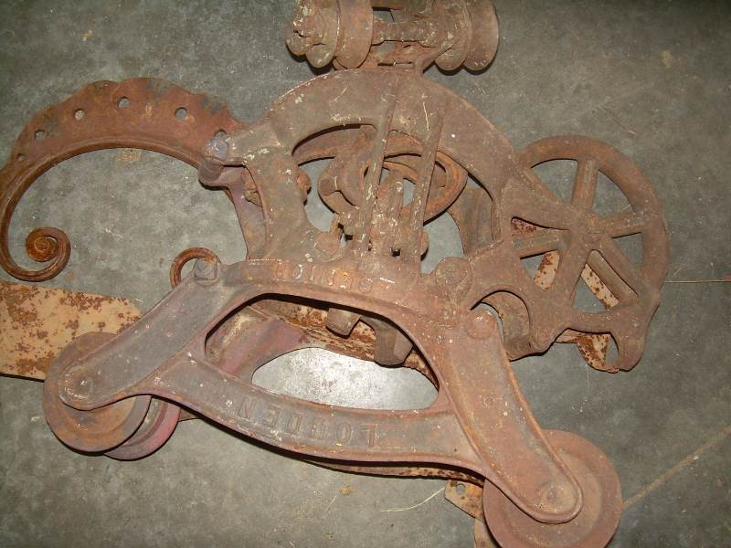 lot 116 image: antique iron louden barn trolly