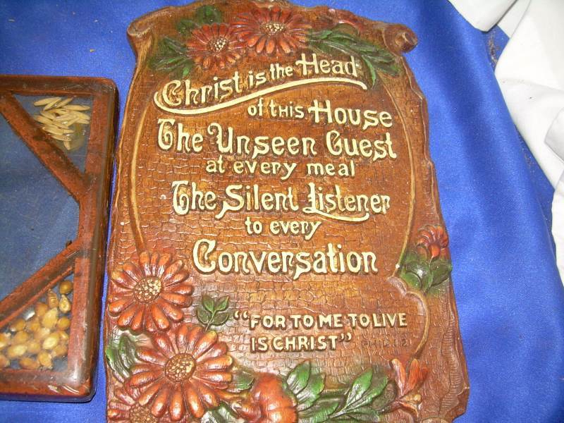 lot 175 image: vintage hot pad and religious plaque