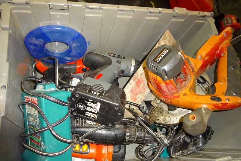 Bill full of battery operated drills and saws
