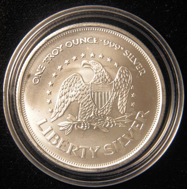 1 TROY Oz. .999 FINE SILVER ROUND A-MARK LIBERTY IN AIRTITE CAPSULE