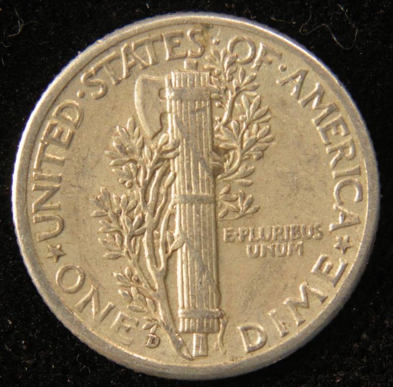 1943 D MERCURY SILVER DIME VF
