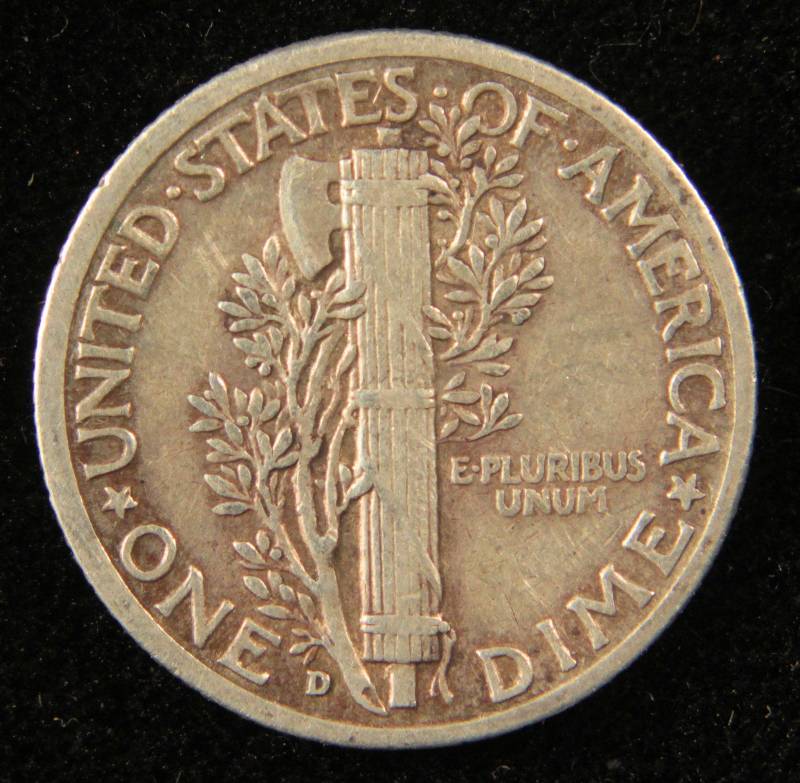 1937 D MERCURY SILVER DIME VF