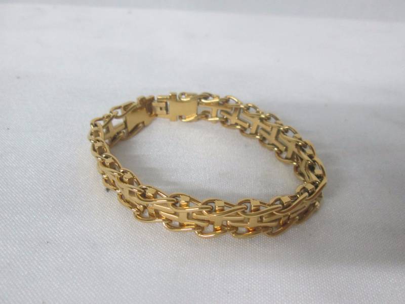 Mens Goldtone Steel Cross Railroad Bracelet