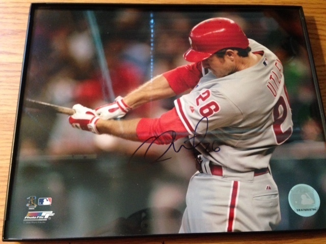 Chase Utley Autographed 8x10 Photo w frame