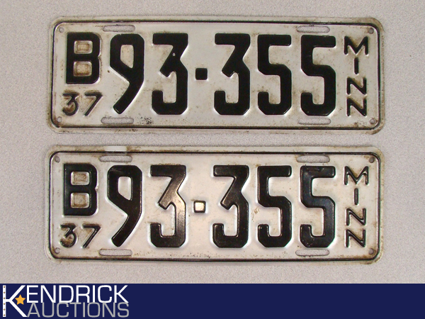 2 Vintage 1937 Minnesota License Plates