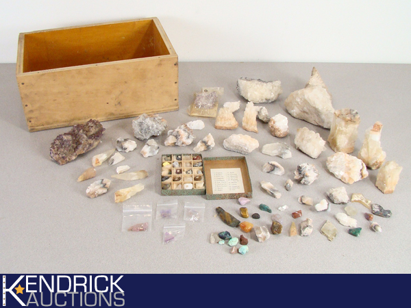Large Lot of Crystal and Geodes In a Wood Box