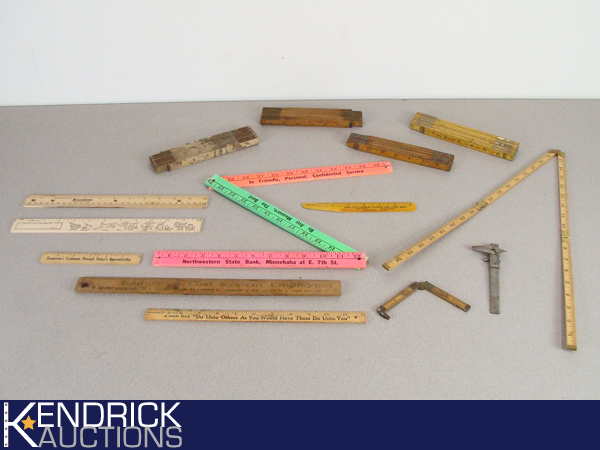Lot of Vintage Wood Advertising etc. Measuring Tools