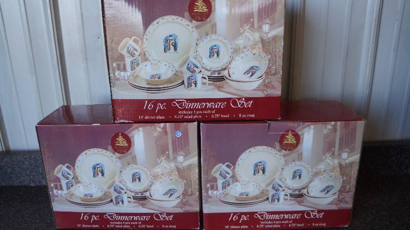 lot 16 image: 3 Boxes of 16 Pc. Snowman Dinnerware Sets