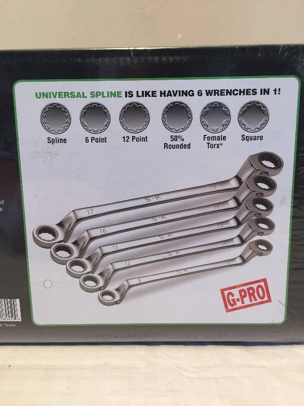 SK TOOLS 5PC 75 DEGREE OFFSET UNIVERSAL SPLINE METRIC GPRO RATCHETING