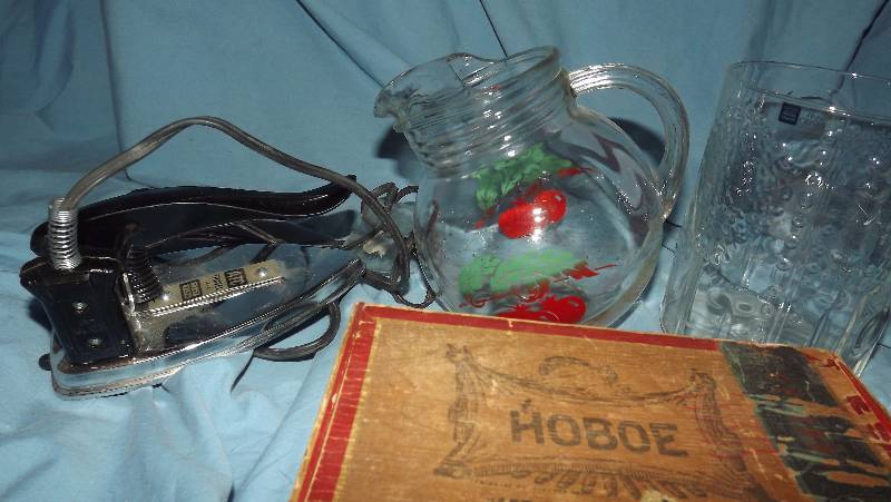lot 34 image: Misc. Lot Glass Pitcher, Seat Covers 