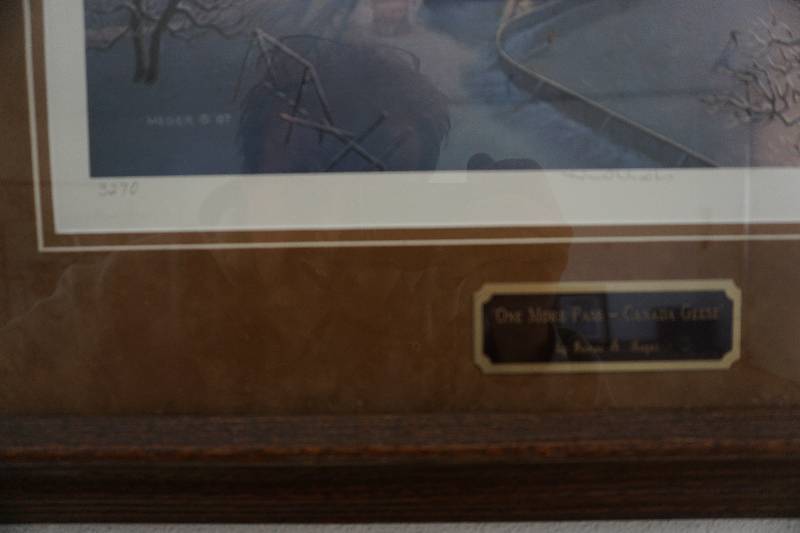 lot 12 image: James A Meger One More Pass Canada Geese Wildlife and Pond Hockey Themed Framed Print